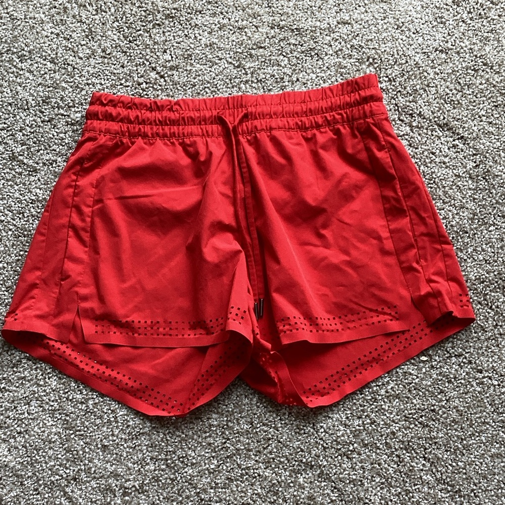 Athleta Red Layered Laser-Cut Athletic Shorts